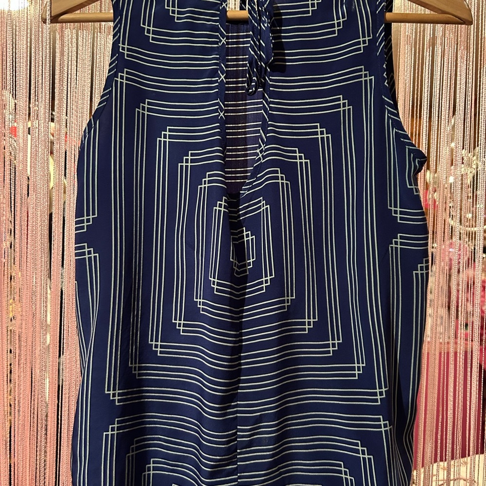 Amanda Uprichard Navy Geometric Tie-Neck Sleeveless Camisole